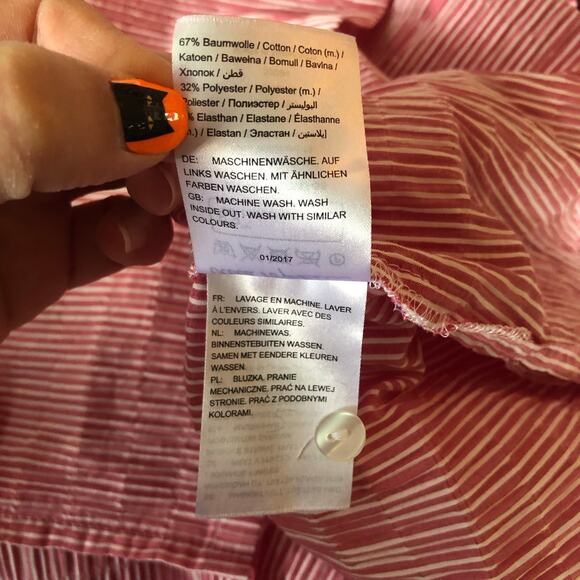 Ulla Popken Red White Seersucker Stripe Button Front Longline Tunic Top 20/22 2X - Picture 8 of 10